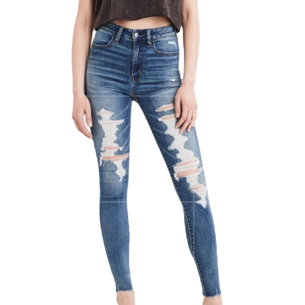 American Eagle Hi-Rise Jegging Ripped Distressed Light Wash 6
